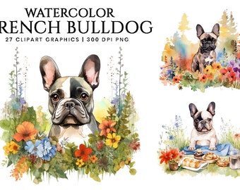 Watercolor French Bulldog Clipart Bundle Wall Art Instant Download Sublimation Designs Digital Download Png Files Digital Print