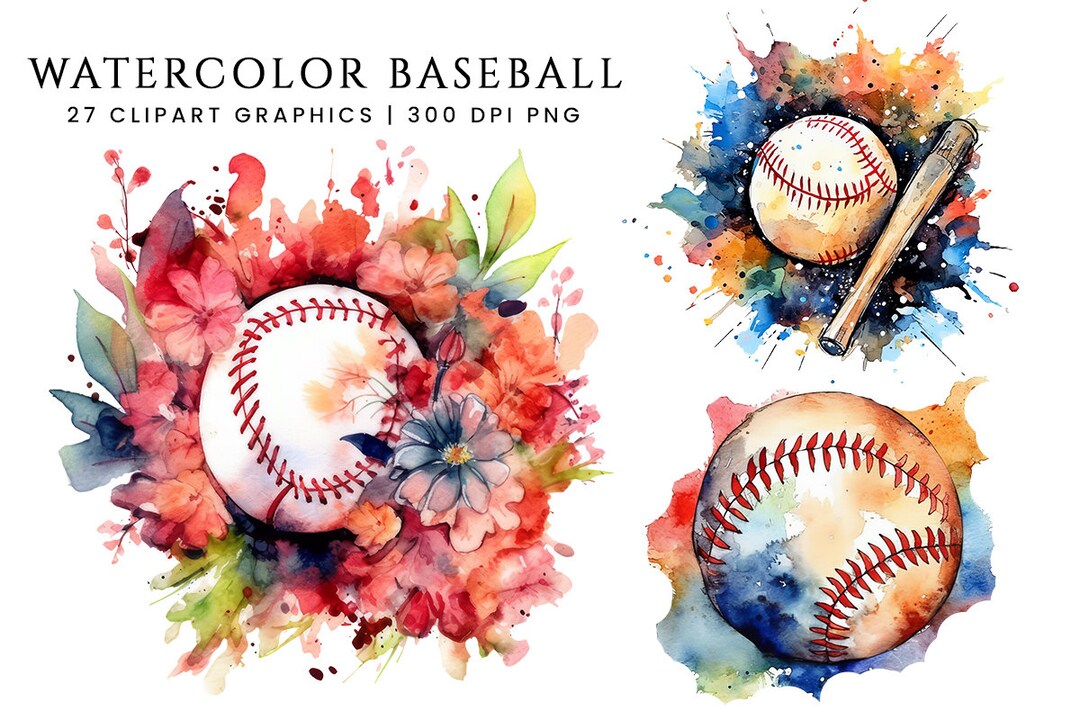 Watercolor Baseball Clipart Bundle Digital Download Printable Art ...