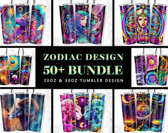 Zodiac 20oz skinny tumbler sublimation design bundle, custom tumbler, tumbler cup, seamless png, designs downloads, digital download