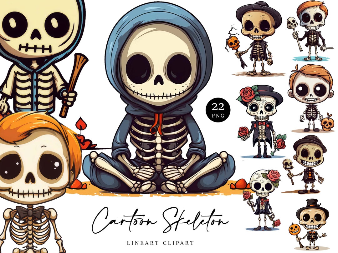 22 Cartoon Cute Skeleton Clipart Bundle Sublimation Designs Printable ...