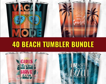 Beach 20 oz Skinny Tumbler Sublimation Bundle, Seamless Tumbler Sublimation Designs Bundle Straight & Tapered Download PNG