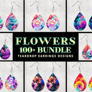 flower earring, flower teardrops, flower teardrop earring sublimation design bundle, earring sublimation, digital download, floral teardrop