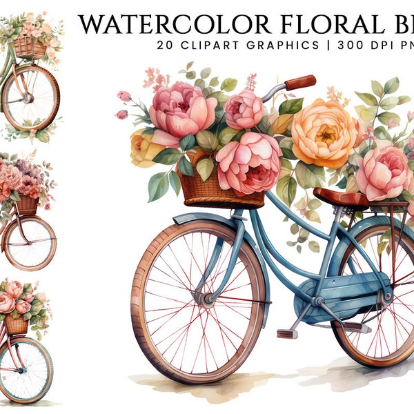 20 Watercolor Bicycle Clipart Bundle Digital Download, Sublimation Designs, Digital Prints, Watercolor Clipart, Instant Download