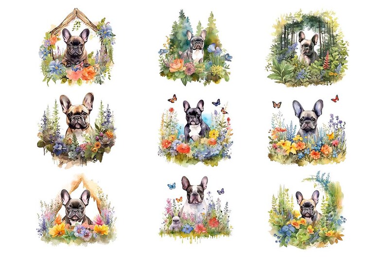 Watercolor French Bulldog Clipart Bundle Wall Art Instant Download Sublimation Designs Digital Download Png Files Digital Print image 4