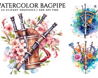 23 Watercolor Bagpipe Clipart Bundle Printable Art, Instant Download, Sublimation Designs, Png Bundle, Digital Download