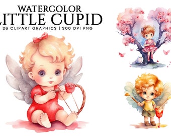 26 Watercolor Little Cupid Clipart Bundle Sublimation Designs Printable Wall Art Instant Download Digital Print Digital Download