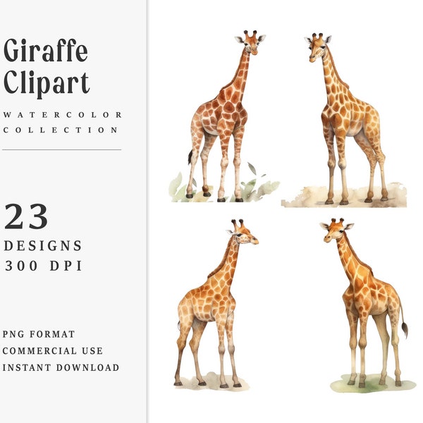 23 Watercolor Giraffe Clipart Bundle Digital Download, Printable Art, Sublimation Designs, clip art, instant download, Png Bundle