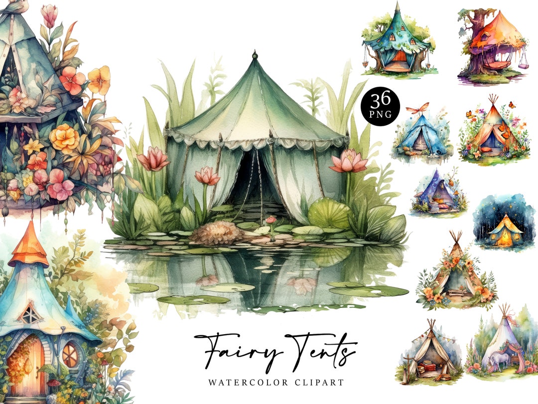 36 Watercolor Fairy Tents Clipart Bundle Sublimation Designs, Digital ...