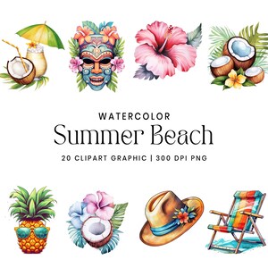 20 Watercolor Summer Beach Clipart Bundle Printable Art Digital Wall ...