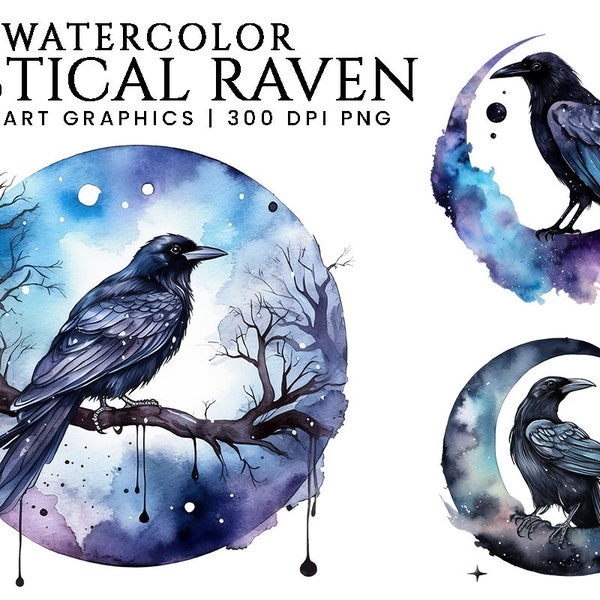 27 Watercolor Mystical Raven Clipart Bundle Sublimation Designs, Instant Download Png Files Digital Download Printable Wall Art
