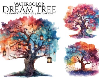 Watercolor Dream Tree Clipart Bundle Sublimation Designs Instant Download Png Files Digital Download Printable Wall Art, Digital Prints