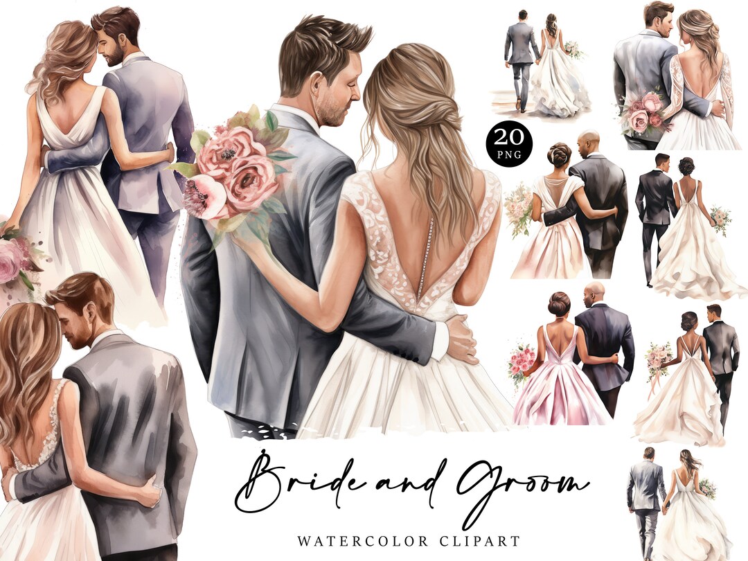 20 Watercolor Bride and Groom Clipart Bundle Sublimation Designs ...