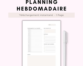 Printable undated weekly planner, Daily planner, Weekly planner, Printable minimalist weekly planner (PDF)