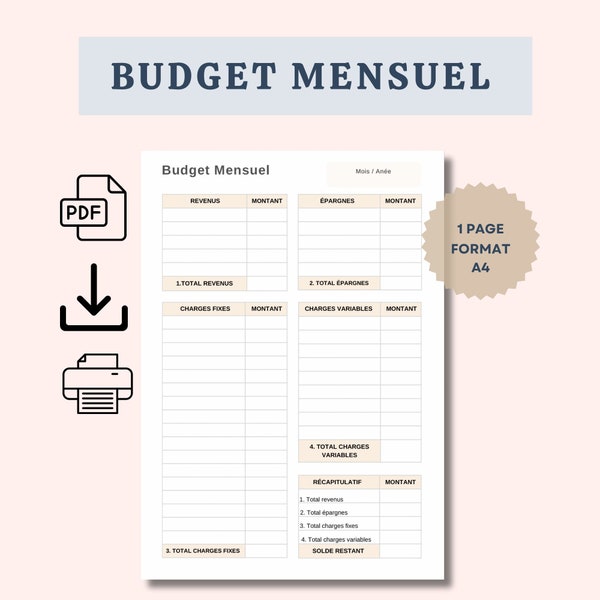 Budget mensuel français, budget planner PDF, planner à imprimer, planner français, planificateur budgétaire, fiche budget mensuel