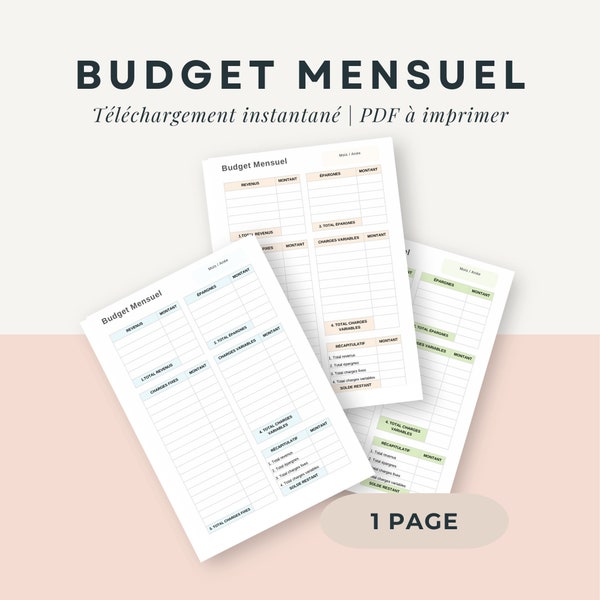 Budget français, budget mensuel, budget planner, planner à imprimer, planner français, planificateur budget, fiche budget, budget tracker
