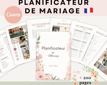 Customizable Wedding Planner, French Wedding Planner, Wedding Organization in French, Canva Wedding Agenda, Wedding Template