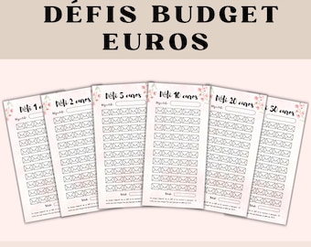 Sfide di bilancio francesi, Sfida di bilancio dell'euro, Sfida della busta di bilancio, Sfida del risparmio, Sfide del fondo di emergenza, Fogli per la busta di bilancio in francese