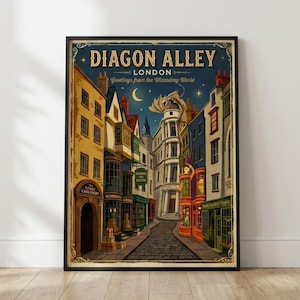 Diagon Alley London Harry Potter-affisch | Harry Potter-väggkonst | Dragon Moody-väggkonst | Dark Academia-dekor | Bokinspirerad väggkonst