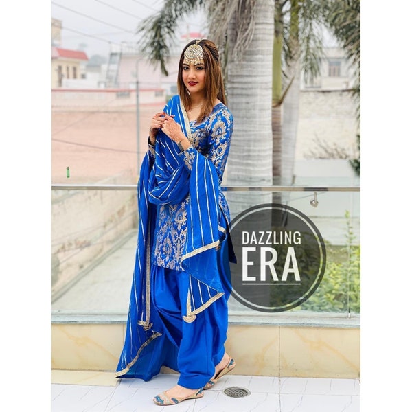 Designer Indian Punjabi Suit Salwar Kameez Dupatta Made To Order Handmade Dress Wedding Festival Wear Brocade Silk Suit For Women And Girls