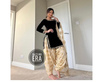 Salwar Kameez Suit Punjabi Patiala Velvet Brocade Suit Net Dupatta Custom Stitched for Girls and Women Designer Patiala Salwar Suit