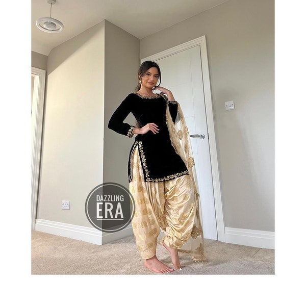 Salwar Kameez Suit Punjabi Patiala Velvet Brocade Suit Net Dupatta Custom Stitched for Girls and Women Designer Patiala Salwar Suit