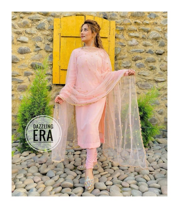 Amazing Baby Pink Color Party Wear Embroidery Sharara Suit