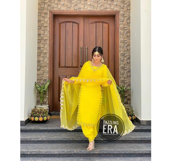 Musturd Yellow Glass Cotton Churidar Suit