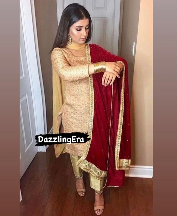Pakistani suits with silk dupatta discount
