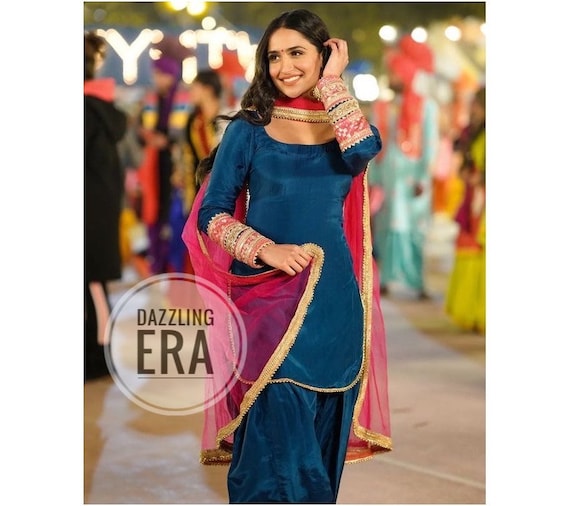 Gorgeous Blue Silk Top With Designer Dupatta,Salwar Suits For  Wedding,Punjabi Salwar Suit