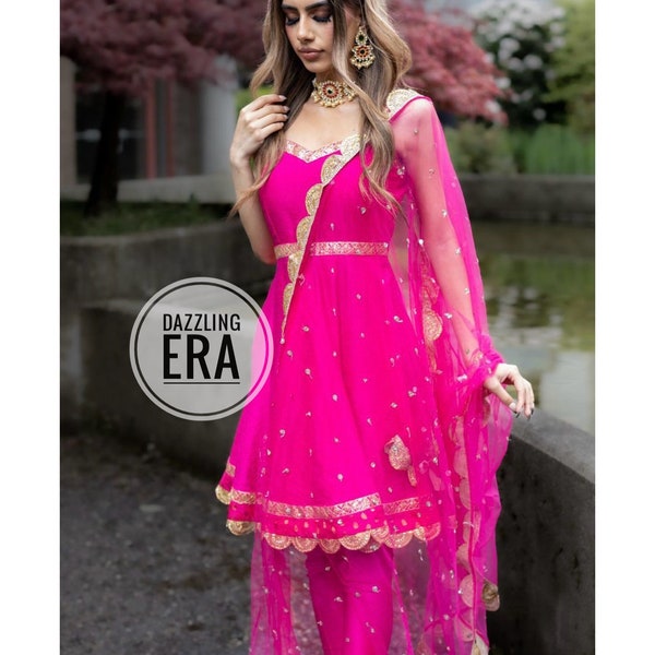 Pink Anarkali Frock Party Wear Wedding Suit for women Custom Stitched Designer Pajami Suit Indian Short Frock Dress for Girls Festive Wear