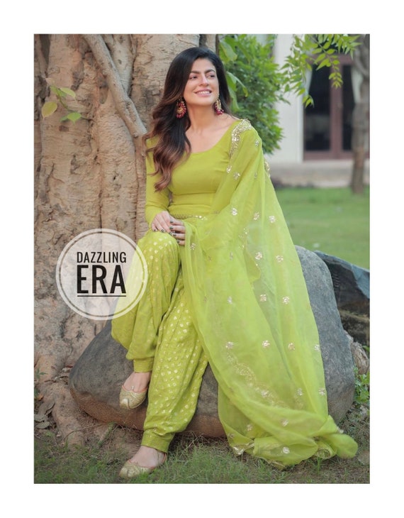 Buy Dark green Crepe silk Salwar Suit set with dupatta - Fashion Dream