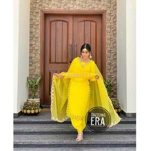 Women Designer Yellow Salwar Kameez With Dupatta Punjabi Patiala Salwar Kameez Salwar Patiala Suits Ready to Wear Custom Made Suit For Woman image 1