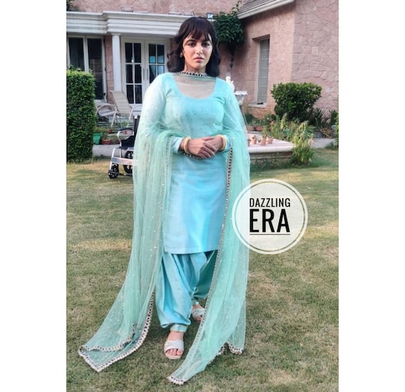 Buy Silk Printed Salwar Suit in Green Online