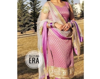 Punjabi Pajami Suit Brocade Silk Custom Made Dress Suit Churidar Salwar Kameez Suit Net Dupatta Indian Womens Suit Custom Plus Sizes