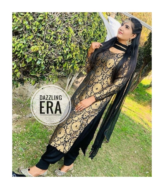 Elegant Black Banarasi Muga Silk Kurta with Hand Embroidery