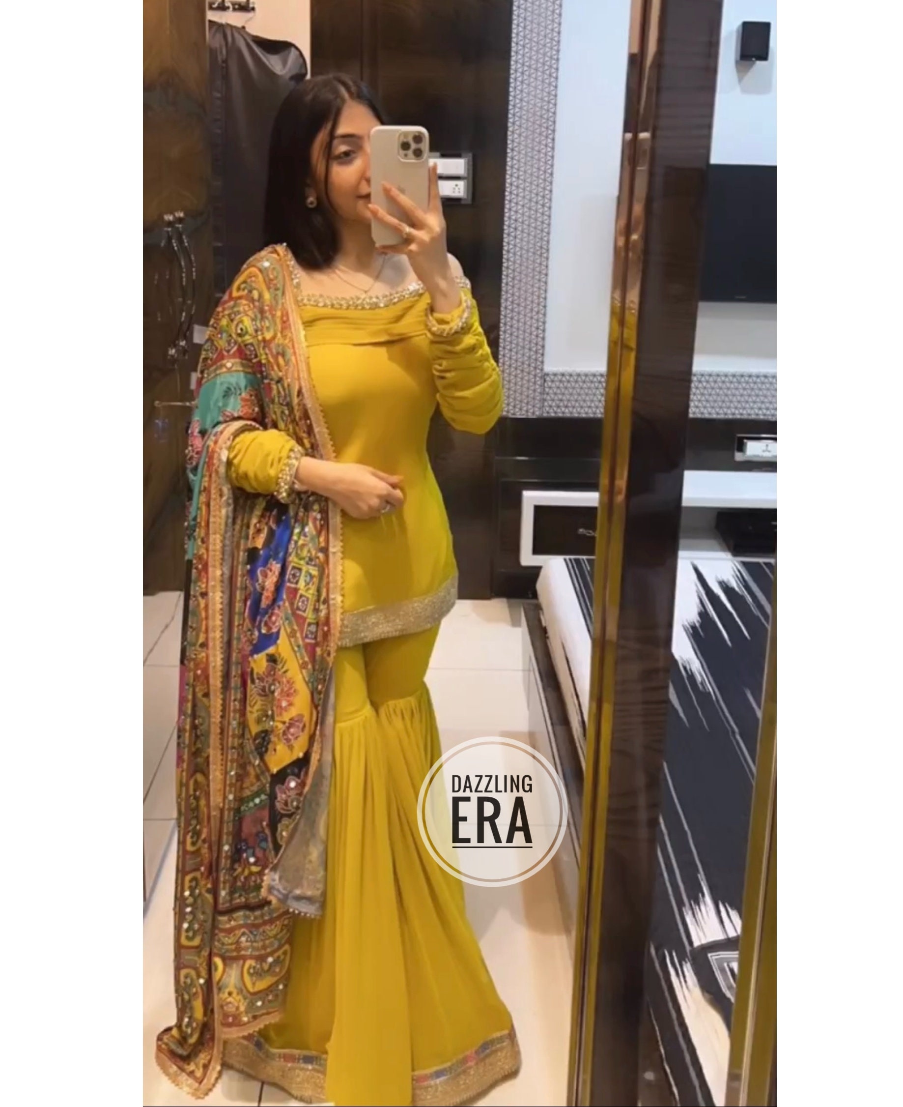 Mustard pakistani dresses deals