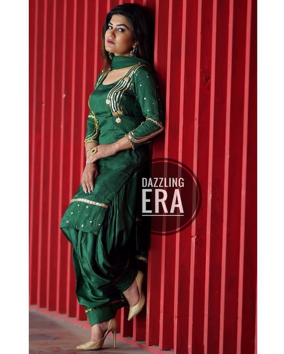 Dark Olive Green Woven Banarasi Silk Salwar Suit