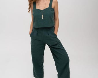 Pantalones rectos de lino y ramio / Ropa ecológica / Pantalones para mujer / Ramio y ortiga / Pierna ancha / Regalo para ella / Pierna ancha