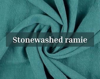 Tela de ramio/lino lavada a la piedra por metro/material sostenible y ecológico para costura y decoración del hogar/verde caribeño/terracota