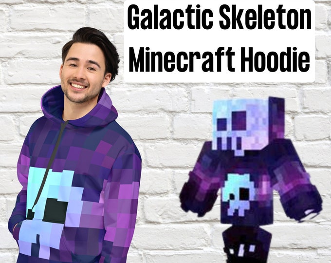 Featured listing image: Minecraft Galactic Skeleton Hoodie | Unisex Minecraft Sweatshirt | Adult Teen Gamer Pullover | Minecraft Gift