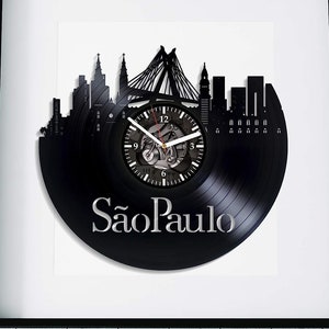 Sao Paulo disque vinyle grande horloge tenture murale décor monuments du monde Art cadeau d'anniversaire pour lui silhouette d'horizon