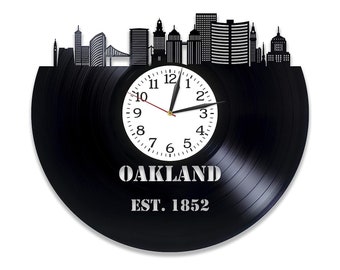 Oakland CA Vinyl Record Wall Clock Skyline Art Unique Home Decor Christmas Gift for Him Travel Theme Decorations