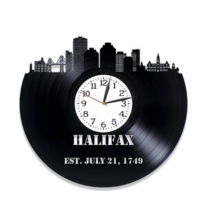 Halifax Nova Scotia Disque Vinyle Grande Horloge Tenture Murale Décor Vintage Art pour Bureau Cadeau D'anniversaire pour Boss Skyline City
