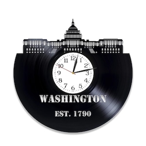 Washington White House Vinyl Record Wall Clock World Landmarks Decor for Office Christmas Gift for Women USA City Art