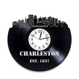 Charleston SC Vinyl Record Wall Clock Cities Skylines Decor for Home USA Cities Vinyl Art Anniversary Gift for Parents