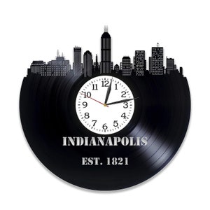 Indianapolis Disque Vinyle Horloge Murale Villes Skylines Lignes Art Salon Décor Anniversaire Cadeau pour Les Parents Voyage Souvenir Idée