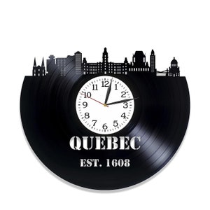 Québec Canada Disque Vinyle Horloge Murale Skyline Art Unique Chambre Décor Cadeau De Mariage pour Couple Voyage Thème Décorations