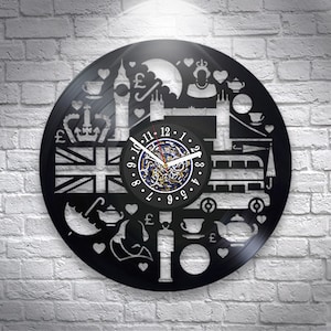 Horloge murale de Londres en vinyle, cadeau unique pour les amateurs de voyages, cadeau de Noël, décoration d’art des tentures murales