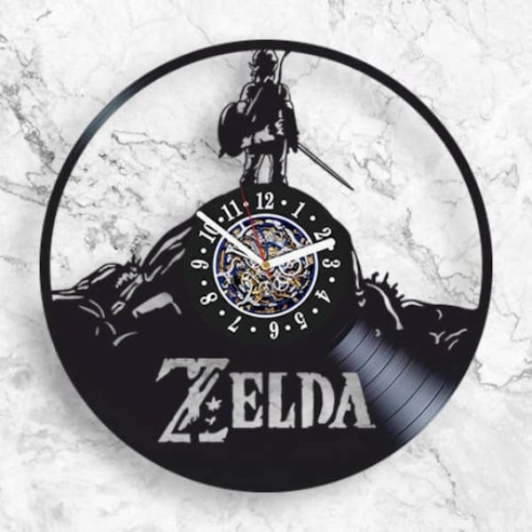 Zelda Wall Clock made from Vinyl Record, Unique Home Decor for Gamer, Christmas Gift for Boys, Vintage Wall Art