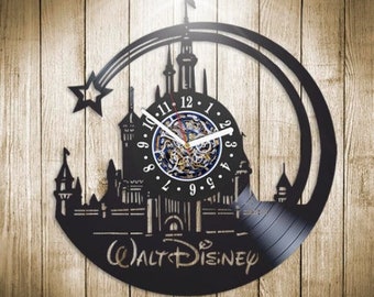 Disneyworld Wall Clock made from Vinyl Record, Girl Room Wall Decor, Housewarming Gift for Kids, Modern Large Wall Art